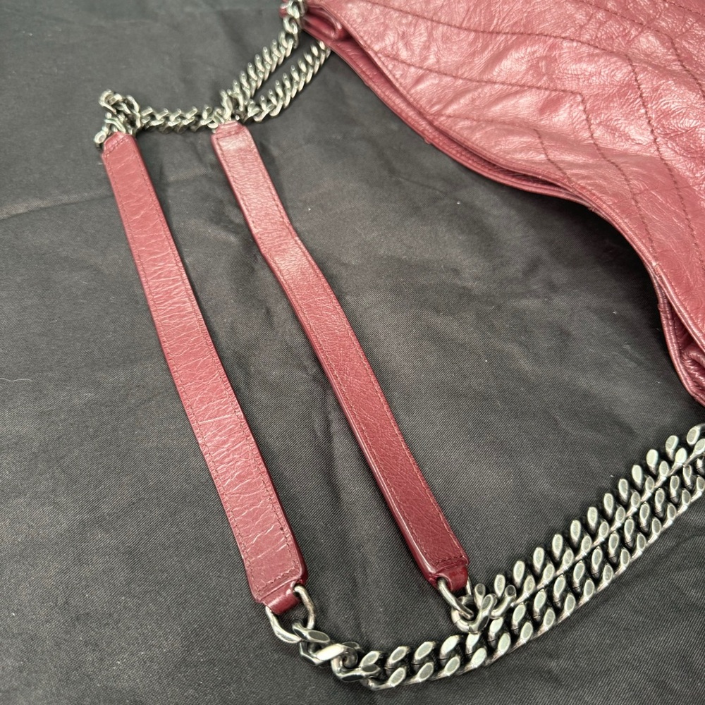 SAINT LAURENT Niki Shopper Tote Crinkled Leather Burgundy Matelasse Monogram MED - Picture 12 of 16